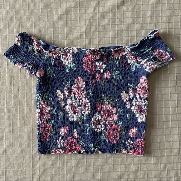 Garage Blue Floral Smocked Off-Shoulder Top - Picture 1 of 4